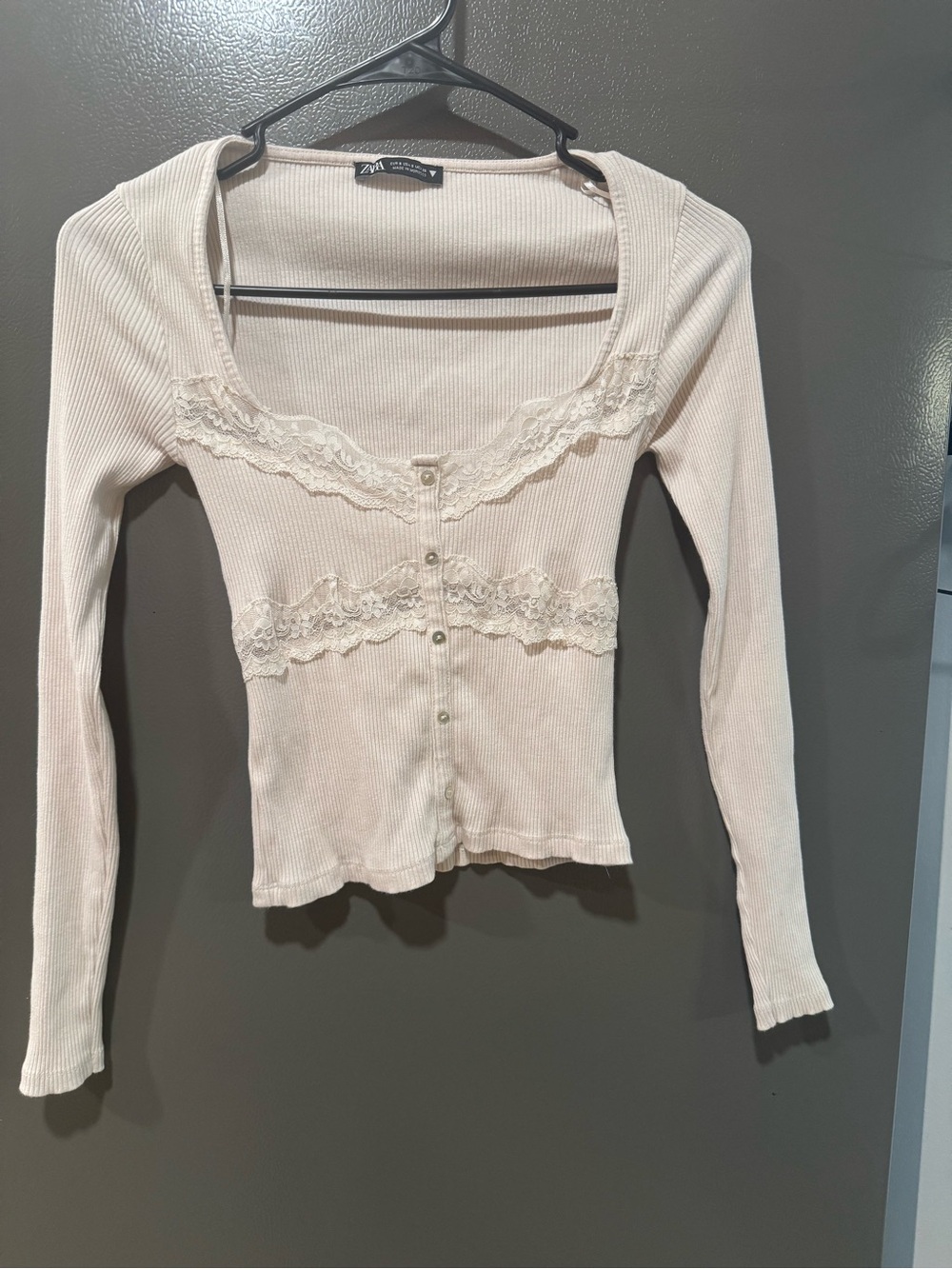 Zara Cream Ribbed Square-Neck Top Size S - Picture 2 of 5